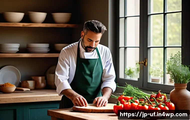 제약 기반 창의성의 다양한 응용 사례 - **A creative chef in a cozy kitchen, focusing intently on a small selection of fresh, simple ingredi...