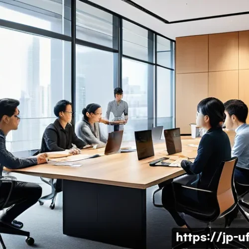 제약 기반 창의성을 활용한 시장 분석 기법 - A modern Japanese office scene with a diverse team of marketers, engineers, and designers collaborat...