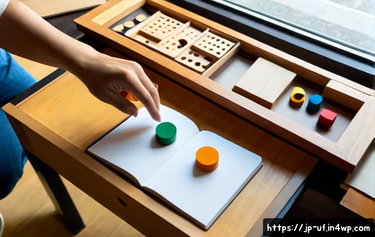 제약 기반 창의성 훈련 방법 - Photorealistic overhead view of a Japanese creative workshop table, an adult participant arranging a...
